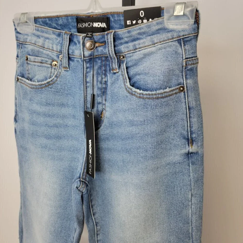 Fashion Nova Tie  Open Knee Jeans - Picture 4 of 7
